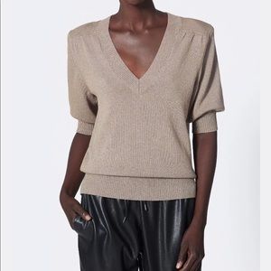 NWT Joie Tammie Top with light shimmer fabric V neck Camel Spring Top